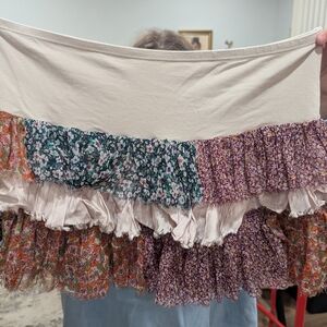 Free People Cream and Green Ruffled Mini Skirt